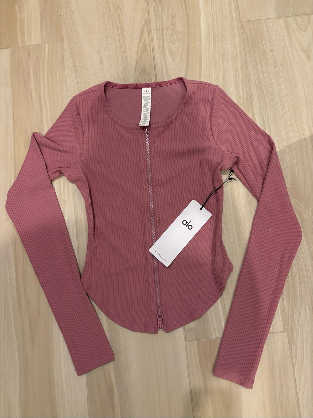 Alo Yoga Ribbed Stardust Long Sleeve Jacket Pink Wild Rose XS NWT